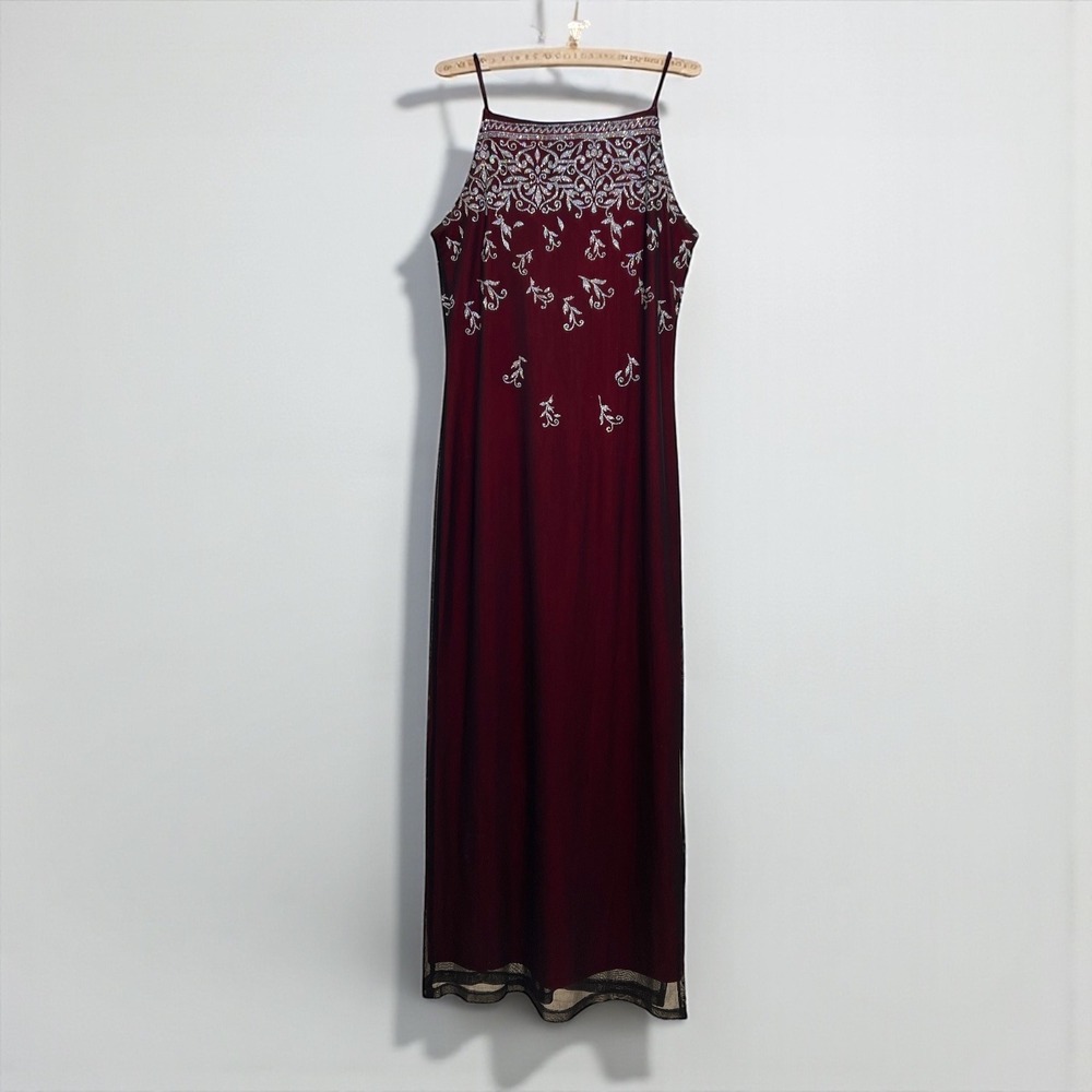 90s Fairy Grunge Burgundy Maxi‎ Dress Silver Glitter Dark Romantic Goth Small